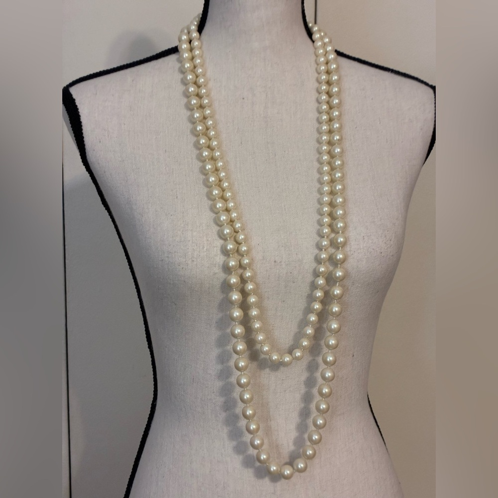 Elegant Long Double Strand Pearl Necklace